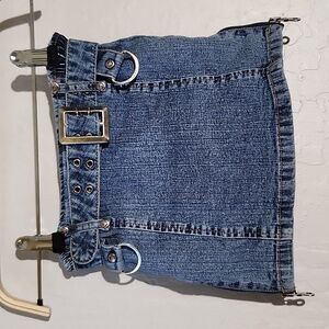 GASOLINE 4 Jean Side Zip Detail Mini Skirt with Belt Y2K